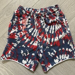 Nike Men's Sportswear Shorts Small Red/White/Blue, Throwback Tie-Dye Fleece